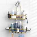 Hanging Shower Caddy Bathroom Organizer: Rustproof Shower Shelf Racks Over Shower Head - No Drilling Inside Bath Shower Rack Shelves Over Showerhead for Shampoo with Soap Holder Gold