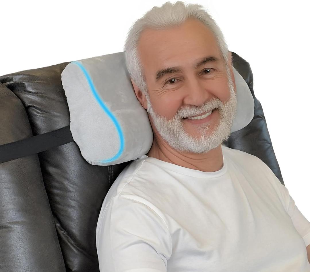 Memory Foam Headrest Pillow for Recliner B-Shaped Neck Pillow with Stabilizer Strap, Non-Slip Backing, Soft Plush Fabric - Ultimate Neck Support and Pain Relief (Ash Gray)