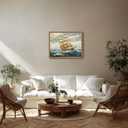 Framed Vintage Sailboat Wall Art, Ocean Nautical Pictures Wall Decor Painting, Retro Coastal Seascape Canvas Prints Artwork for Beach House Living Room Bedroom-16×24inch