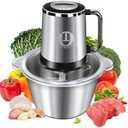 Meat Grinder Food Processor Chopper Electric Small with Safety Handle, TOMBOT 8-Cup Mini Blender for Meat Vegetables Fruits Nuts Puree with Spatula & 4 Sharp Blades, 1.8L Stainless Steel Bowl,2 Speeds