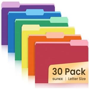 SUNEE File Folders, 30 Pack Manilla Folders 8.5 x 11, Colored File Folders Home Office School Supplies for Documents Files Paper, 6 Assorted Colors