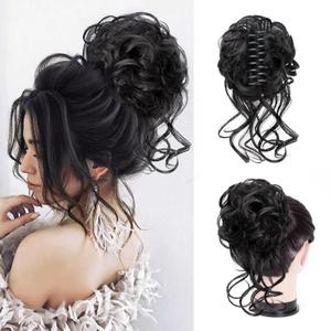 Messy Bun Hair Piece Claw Clip Bun Hair Accessories for Women Messy Wavy Curly Bun Extensions Short Tousled Updo Synthetic Black Hair Extensions Messy Bun Ponytail Extensions (Black)