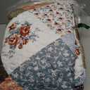 Dinjoy Floral Plaid Patchwork Quilt Set Queen Size, Reversible Brown Bedding Set Soft Microfiber Lightweight Bedspread Coverlet 3 Piece Spring Summer Fall Use (90x90 inches)