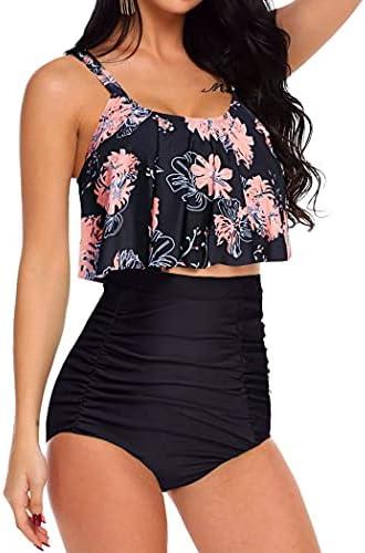 ADOME Women Bikini Set Tummy Control Swimsuit Two Piece High Waist Floral Swimwear Plus Size XXL