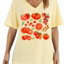 Tomato Tshirt Fruit Tee Shirts Womens Tomato Season V-Neck Shirt Graphic Tees for Women Casual Short Sleeve Tops (M)