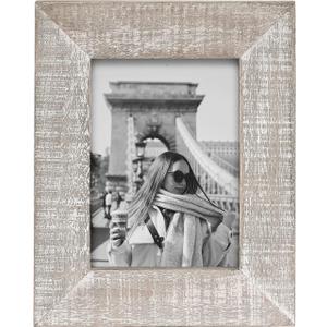 Adeco Handcrafted Rustic Wooden Picture Frames with Real Glass to Display 5 x 7 Inch Photo for Wall Hanging and Tabletop, Ecru-White