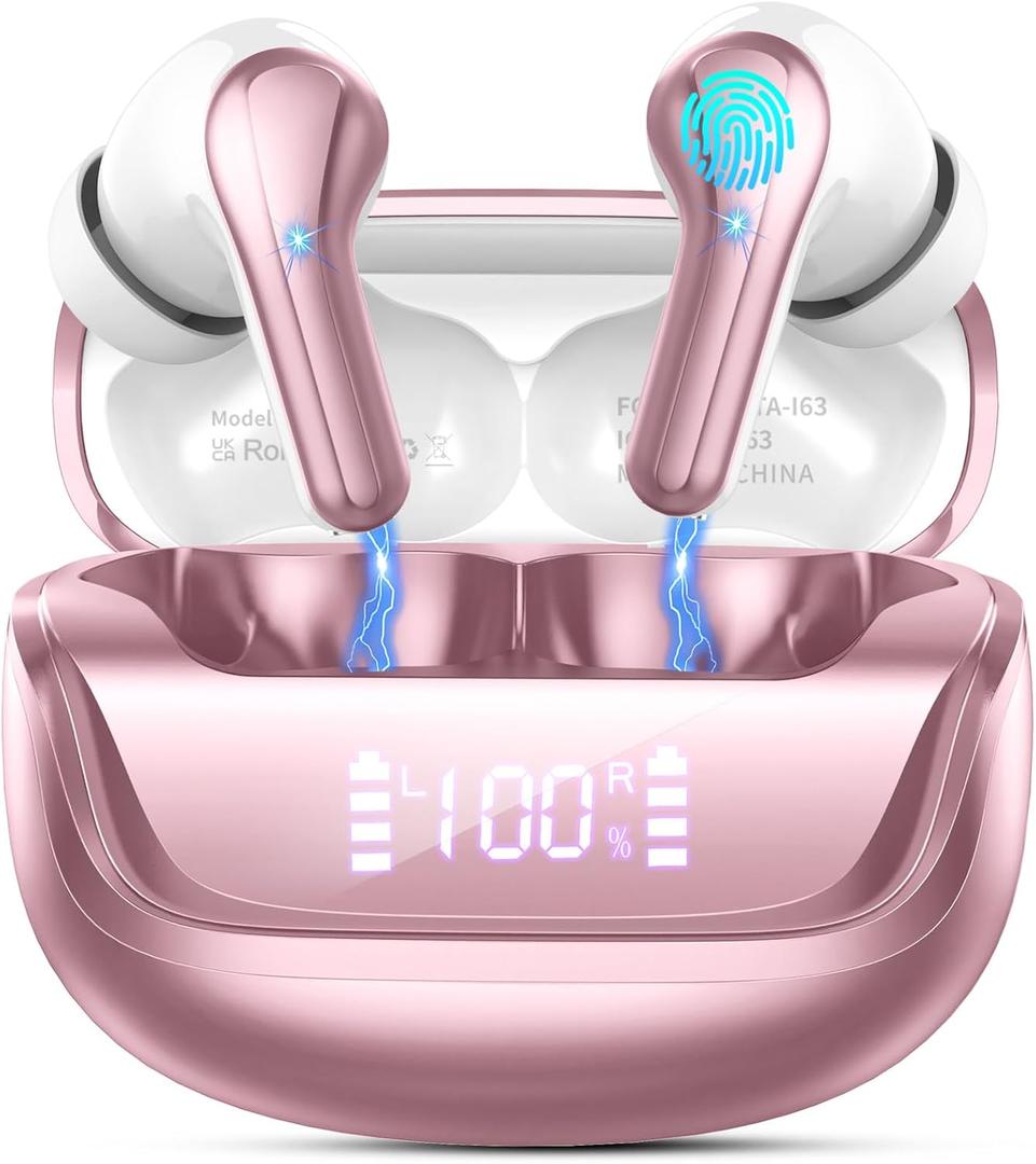 Donerton Wireless Earbuds Bluetooth 5.4 Headphones Noise Cancelling, 4 Microphone Bluetooth Ear Bud with Dynamic Drivers Stereo, Sports Earphones Wireless with LED Power Display for Laptop Pad Phones