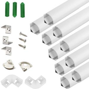 THMOOTHER UV Resistance 3.28FT V Shape LED Strip Channel Diffuser,10-Pack Aluminum Profile with Frosted Cover and Corner Connector,Tape Mounting Track for Cabinet Stairs Wall Outdoor (3.28FT, 10)