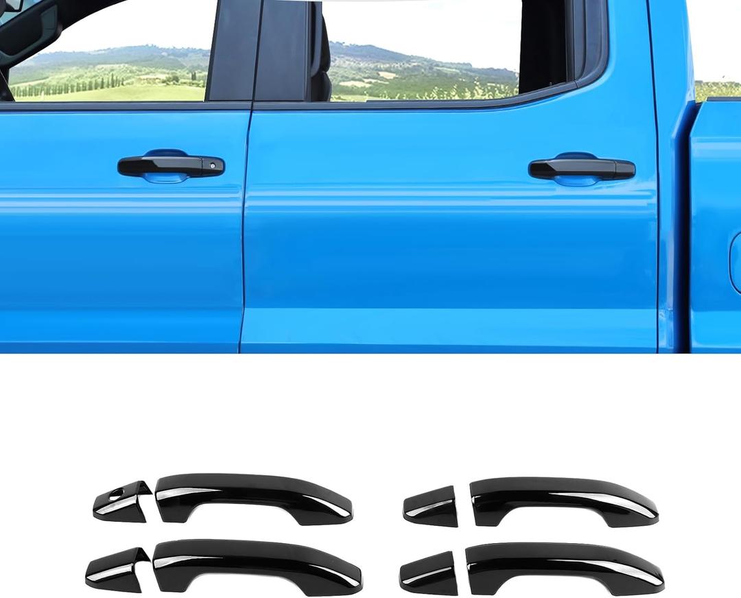 Black Door Handle Cover Trim Compatible with 2023-2024 Chevy Colorado & GMC-Canyon (No Smart Key Hole)
