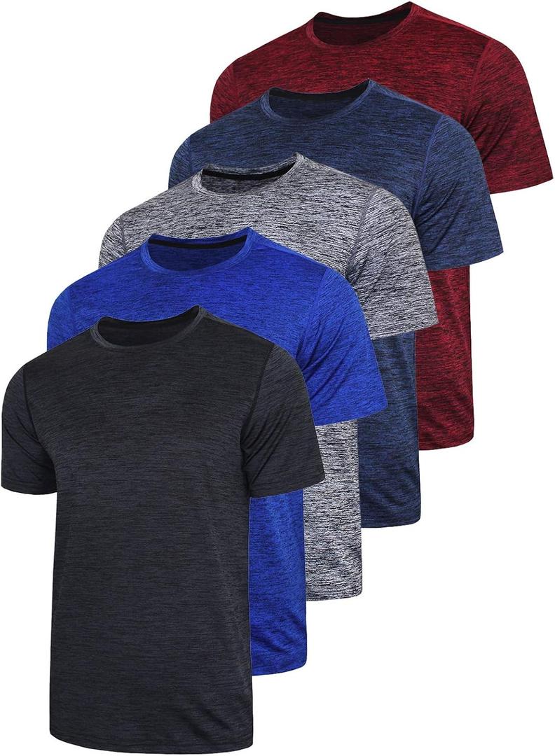 5 Pack Men's Active Quick Dry Crew Neck T Shirts | Athletic Running Gym Workout Short Sleeve Tee Tops Bulk (Heather Black/Blue/Gray/Navy/Maroon, 5XL)
