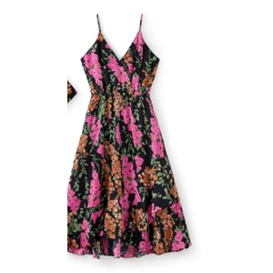 Women Tropical Floral Spaghetti Strap Midi Dress Boho Beach Vacation Summer Sundresses Pink Orange Flower Women L