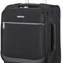 Amazon Basics Luggage, 15" Small Carry-On Softside Suitcase With Wheels, With Four 360-Degree Multi-directional Spinner Wheels, Expandable Space, Zippered Pocket and Straps, Telescopic Handle, Black