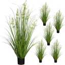 Ling's moment 31.5" Tall Artificial Grass Plants 6pcs Faux Shrubs Wheat Grass Fake Greenery Stem Onion Grass with Delphinium Flowers UV Resistant for Home Decor Wedding Garden Room Outdoor Office