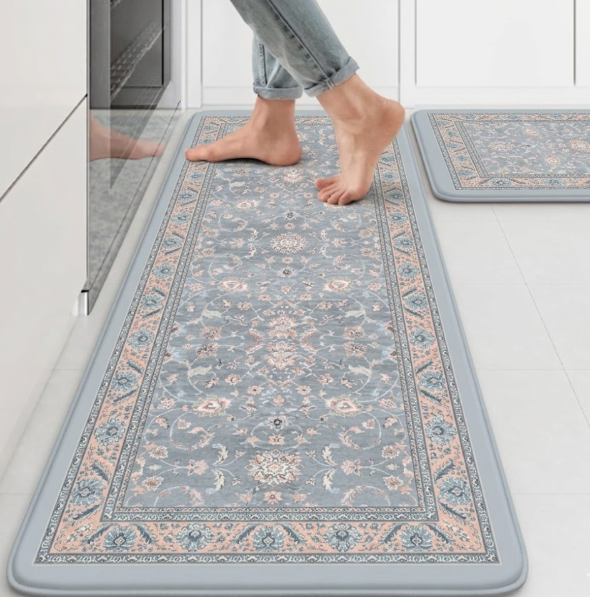 Kitchen Rugs and Mats 2PCS Cushioned Anti-Fatigue Floor Mat, Waterproof Kitchen Rug Set of 2 Non-Skid Comfort Standing Mat for Kitchen,Home,Office,Sink,Laundry,17.3"x29"+17.3"x47"