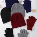 Glooarm 8 Pack Winter Hat and Gloves Set for Men Women Warm Beanies Knit Gloves Unisex Warm Sets (One Size, Black, Navy Blue, Burgundy, Black and White)