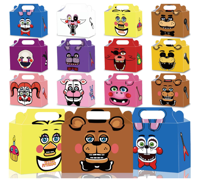 Saenkoe 24Pack Five Nights at Freddy Party Gift Boxes - Five Nights at Freddy Party Favor Supplies Candy Treat Gift Boxes with Handles for Birthday Party Decorate - 12 Different Designs