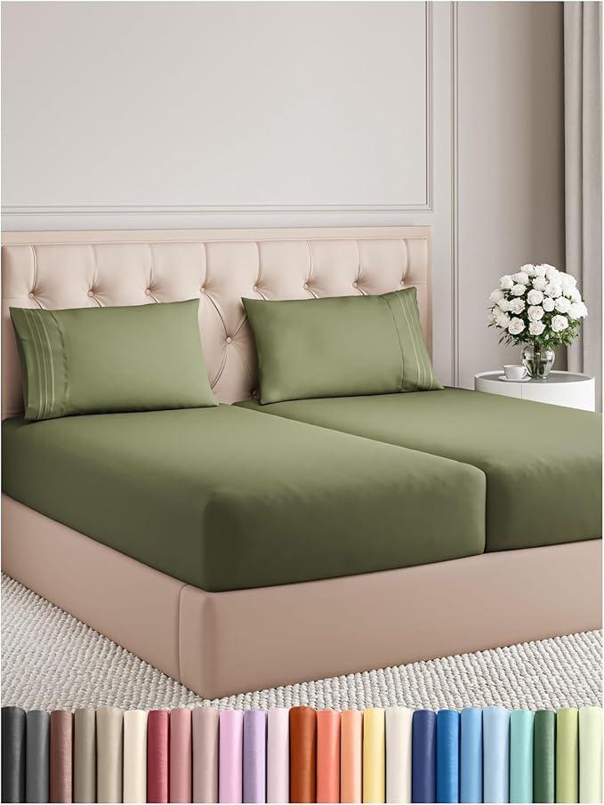 Split King Size 5 Piece Sheet Set  Comfy Breathable & Cooling Bed Sheets Set  Hotel Luxury Bedding for Women, Men, Kids, Teens, Boys & Girls  Deep Pockets and Wrinkle Free  OekoTex  Sage Green