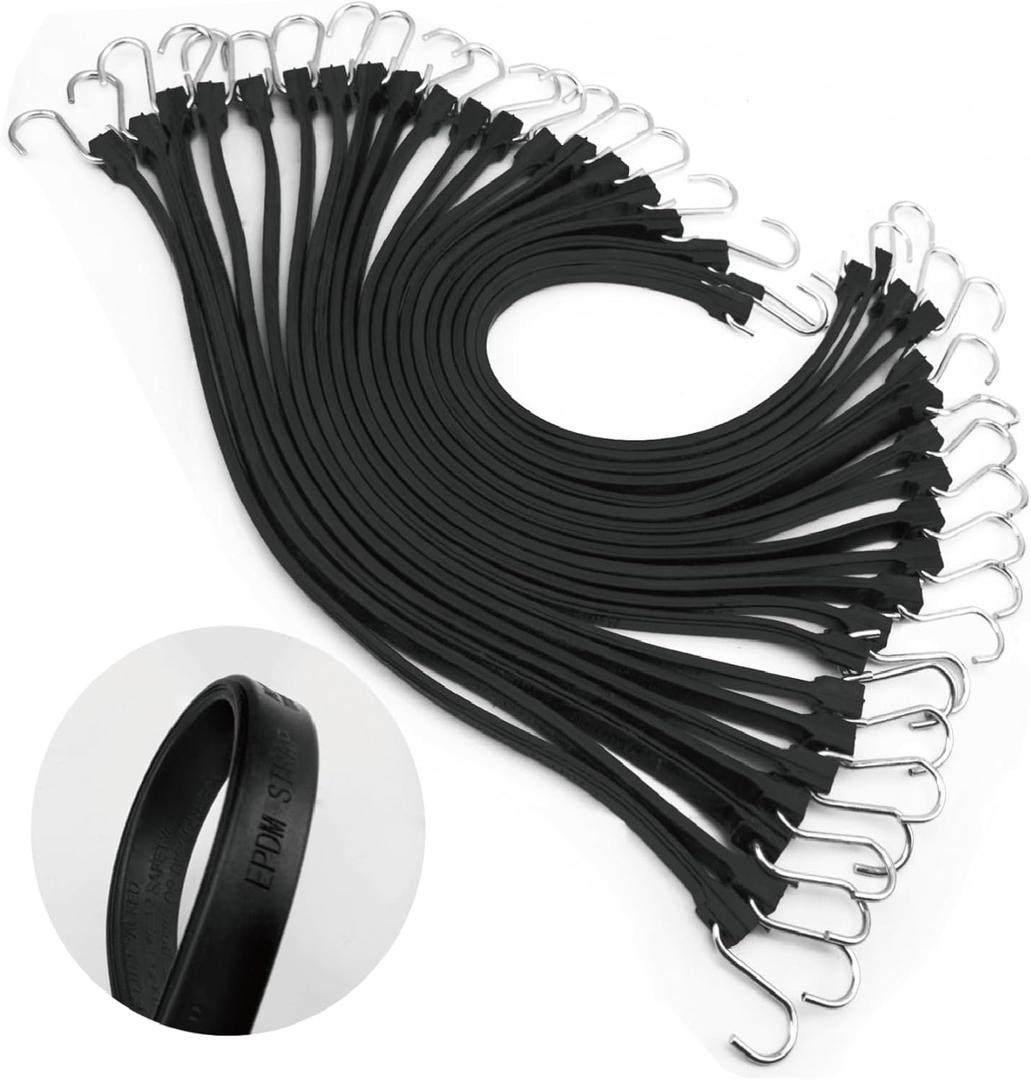 21" Heavy Duty Bungee Cords with Hooks, 100% EPDM Rubber Tarp Straps for Tarps, Cargo, Motorcycle, Securing Truck Tarps, Canopy, Camping Gear- 30PCS