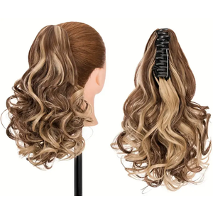 Ponytail Extension, Claw Clip in Ponytail Hair Extensions 10 Inch Short Curly Ponytail Natural Wavy Synthetic Hairpiece for Women Daily Use