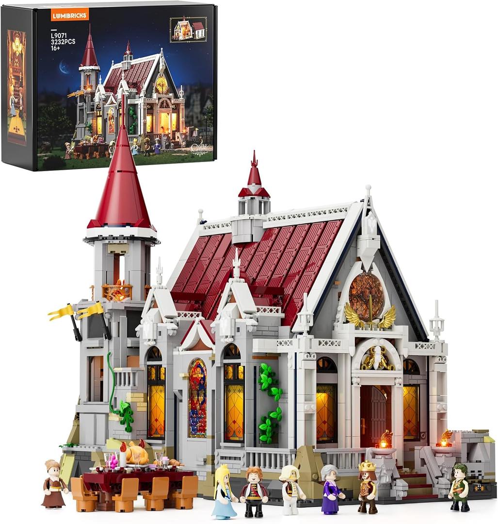 Medieval Castle Banquet Hall Lighting Building Bricks Set - Middle Ages City Town Modular Collection Display Kit with Minifigures 3232 Pcs for Adults & Teens