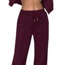 LovelyWholesale Women Sweatsuits 2 Piece Set Zip Up Sweatshirt and Wild Leg Sweatpants Set (Medium, Burgundy)