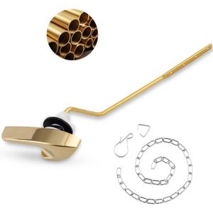 iFealClear Polished Gold Universal Toilet Tank Flush Lever Handle, Brass Side/Angle Mount Toilet Handle Compatible with Kohler K-GP30324-CP, Stainless Steel Flapper Chain