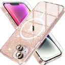 Choiche Magnetic Case for iPhone 14 Plus, Women Clear Glitter Bling Sparkly Case, [2xDiamond Camera Lens Protectors] [2xTempered Glass Screen Protectors] [Compatible MagSafe] (Glitter Gold)