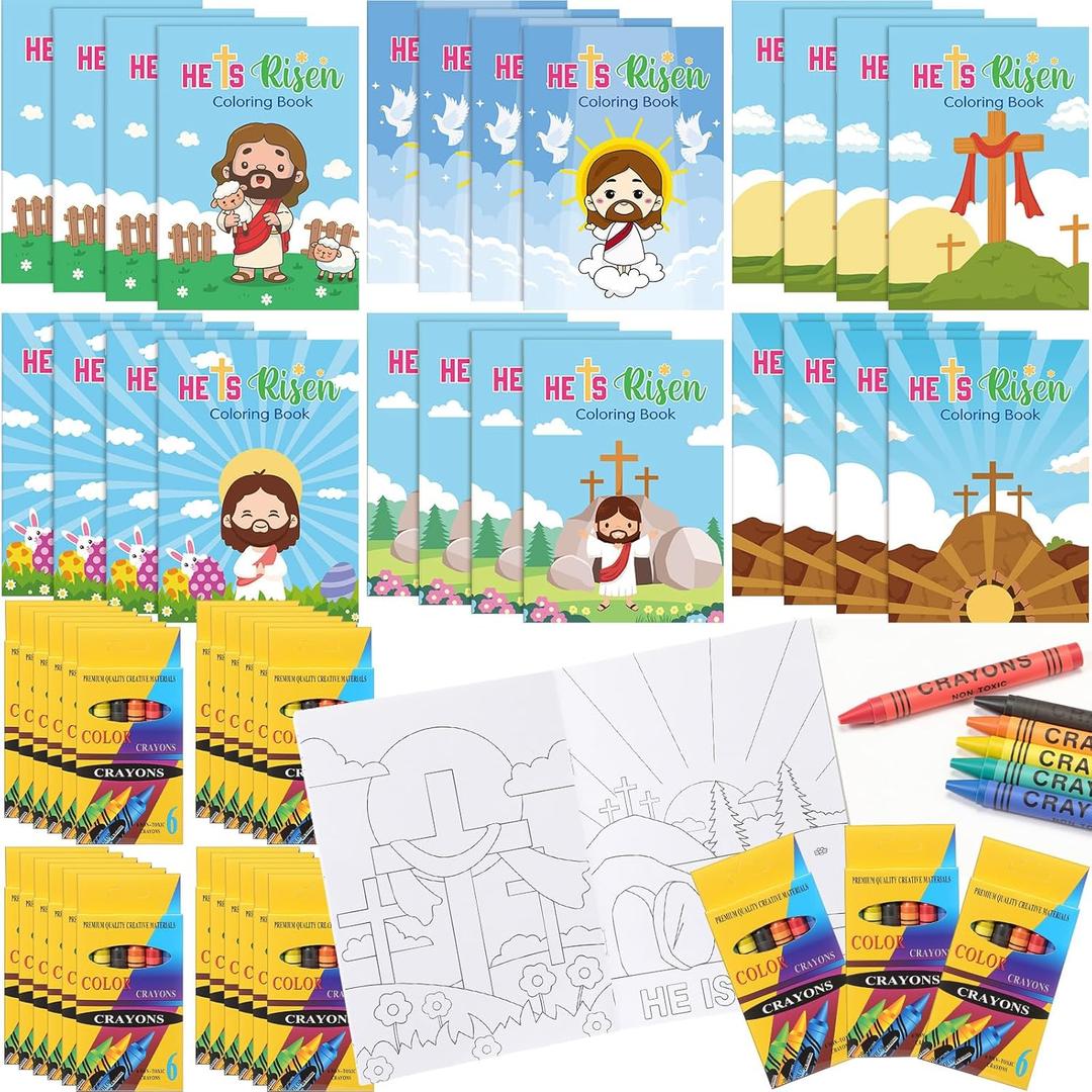 Gilprop 168pcs Christian Coloring Books with Crayons for Kids Easter Mini Coloring Book Bulk Religious Bible Story Activity Gift for Sunday School Church Basket Stuffer DIY Party Favor Craft (Jesus)