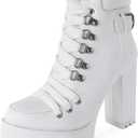 Susanny Sexy High Heels for Women Boots Round Toe Platform Booties Lace Up Suede Side Zipper Ankle Bootie (12, White)