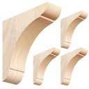 4 Pcs Wood Corbels Wooden Shelf Brackets 1.75'' W x 6'' D x 6'' H Unfinished Paintable Bracket with Hanging Hook for Doorway Countertop Kitchen Cabinet Book Shelves, Rubber Wood