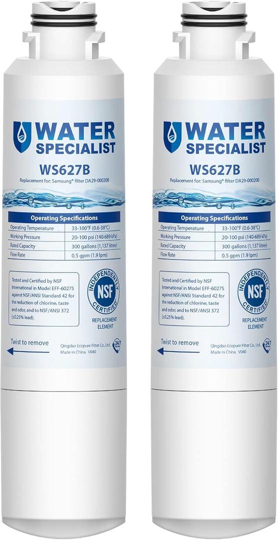 Waterspecialist DA29-00020B Replacement for Samsung Water Filter DA29-00020B, HAF-CIN/EXP, DA29-00020B-1, HDX FMS-2, RS25J500DSR, RF28HMEDBSR, RF263BEAESR, RF4287HARS, DA97-08006A-1, 2 Filters (2 Count (Pack of 1))