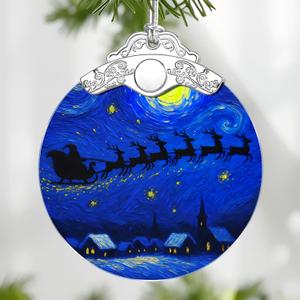 Starry Night Christmas Ornaments  Christmas Decoration, Holiday Decor, Xmas Stocking Stuffers, Gift Idea, Gifts for Art Lover, Coworker, Friend, and Family - Santa's Sleigh (Reindeer)