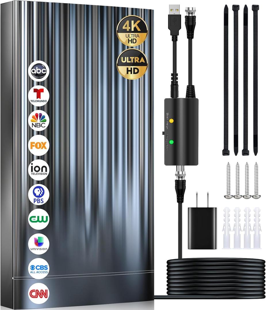 7500+ Miles Tv Antenna Indoor, 2026 Digital Antenna for Smart Tv Outdoor, Strongest HDTV for Local Channels with Amplifier, Signal Booster &