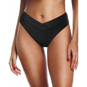 Zmart Women V Cut Cheeky Bikini Bottom - High Cut Bathing Suit Bottom Mid Rise Swim Bottoms Swimsuit (Medium, Black)