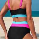 Herseas Women 2 Piece High Waisted Bikini Sets Colorblock Sporty Swimsuits Wide Straps Bathing Suit 2026 Summer Swimwear Medium, Rose Red
