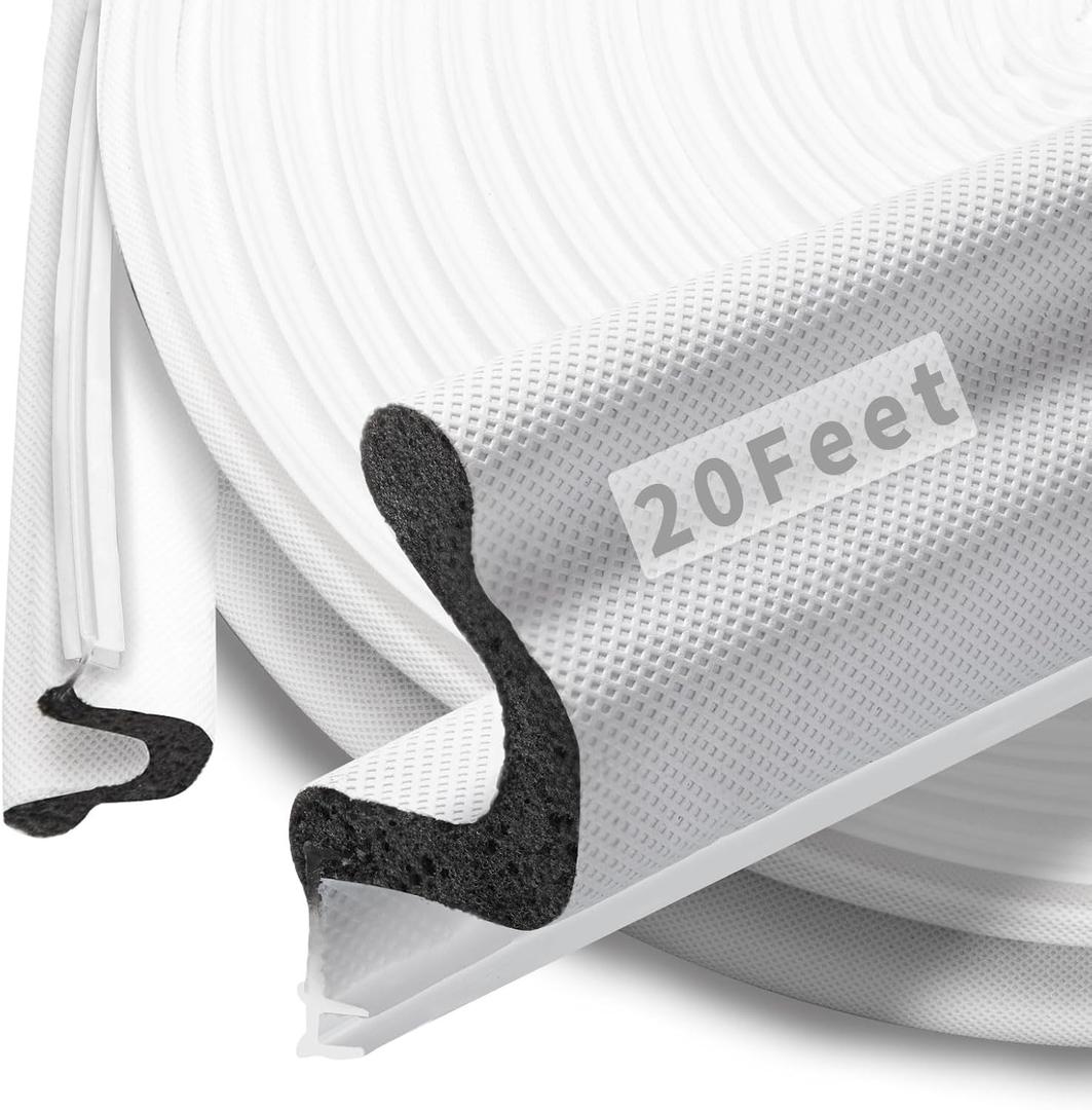 20 Feet Kerf Door Weather Stripping Door Seal, Long Reach V-Shaped Door Seal Strip for Door Frame Door Weatherstripping Insulation Strip Door Soundproofing for Large Gap(White)