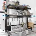 LIVOD Over The Sink Dish Drying Rack,3 Tier Adjustable Length Full Stainless Steel Large Storage Kitchen Dish Rack,for Kitchen Counter Expandable Multifunctional Organizers,Silver(25.5'' to 37.4''), 3 Tier Style B
