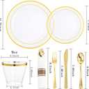 WELLIFE 210PCS Clear-Gold Plastic Plates - Dinnerware Sets for 30 Guests - 60 Disposable Plates, 90 Plastic Silverware, 30 Cups, 30 Napkins for Party