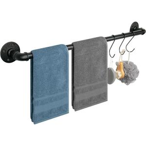 Industrial Pipe Towel Rack Towel Bar, Heavy Duty Wall Mounted Rustic Farmhouse Bath Towel Holder for Bathroom (Black, 28 inch)