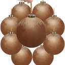 9 PCS Velvet Christmas Balls Ornaments 4inch& 6inch Christmas Large Ball Set for Xmas Tree Decor, Holiday Home Party (Browm, 6inch)