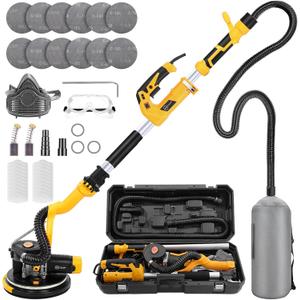 Drywall Sander, 880W 7.3-Amp Popcorn Ceiling Removal Tool with 1100-2100RPM 5 Variable Speed 12pcs Sanding Discs Electric Drywall Sander with Vacuum Dust Collector LED Light for Ceiling Sanding