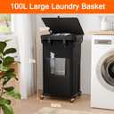 100L Laundry Hamper with Lid, Rolling Laundry Basket with Wheels, Large & Tall Dirty Clothes Hamper with Metal Frame and Removable Bag for Bedroom Aesthetic, Laundry Room, Bathroom, Dorm-Black