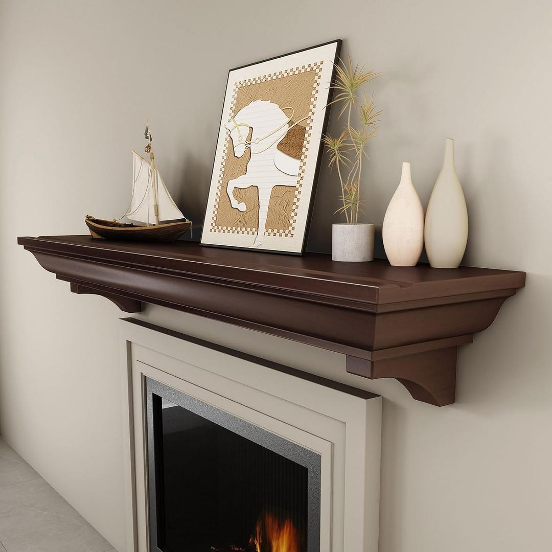 48 Inch Fireplace Mantel Shelf, Invisible Heavy Duty Bracket Floating Mantle for Over Fireplace, Wall Mounted Handcrafted Hollow Solid Wood Design, Rustic Traditional Fireplace Decor (Walnut)