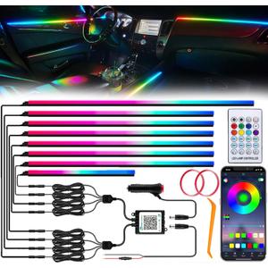 Interior Car LED Strip Lights, Acrylic LED Lights for Car with Dynamic Dreamcolor Chasing, Ambient Lighting Kits Music Sync Wireless APP and RF Remote Control (8 in 1)