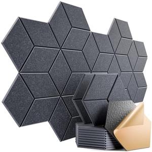 Dailycooper 12 Pack Self-Adhesive Acoustic Panels 12" X 10" X 0.4" - Sound Proof Foam Panels with High Density, Y-Lined Design, Flame Resistant, Absorb Noise and Eliminate Echoes(Dark Gray)