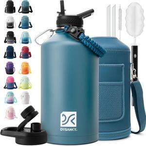 DYSANKY 1 Gallon Water Bottle Insulated | Thickened Stainless Steel Vacuum Metal Water Jug | Portable Sports Large for Gym and Hiking with Straw, Carrier Bag, Handle Strap | BPA-Free 128 oz (Indigo)