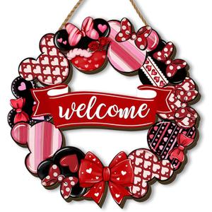 Happy Valentines Day Wooden Wreaths for Front Door Galentines Day Gnome Welcome Sign Wedding Anniversary Red Heart Decor Happy Valentine's Day Decorations for Home