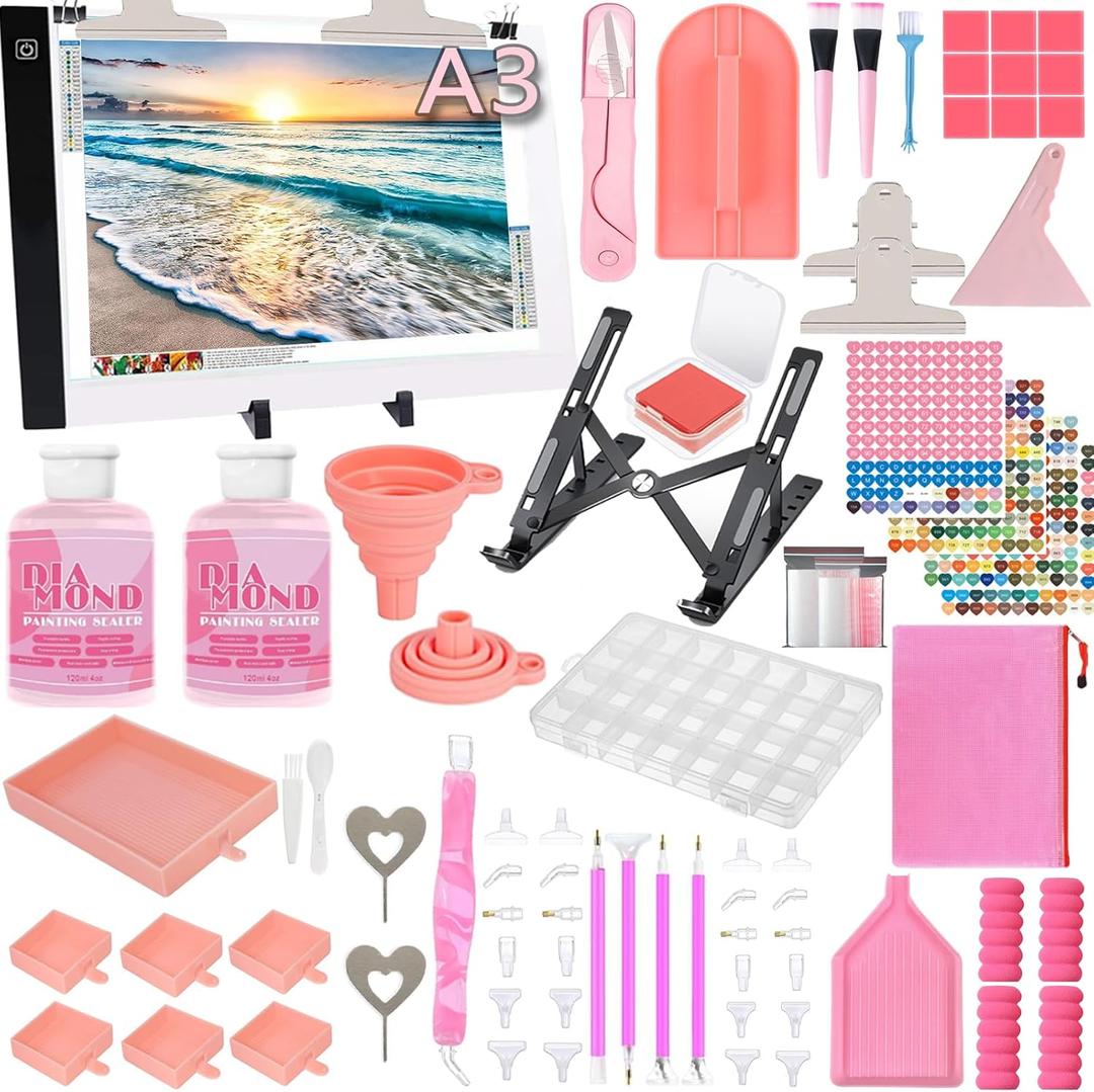 XEUZK All-Inclusive Diamond Art Accessories Kit with A3 DiamondPainting Light Pad Kit, Light Board for Painting Accessories, Bead Organizers & 5D Painting Tools Set for Full Drill & Partial Drill Art