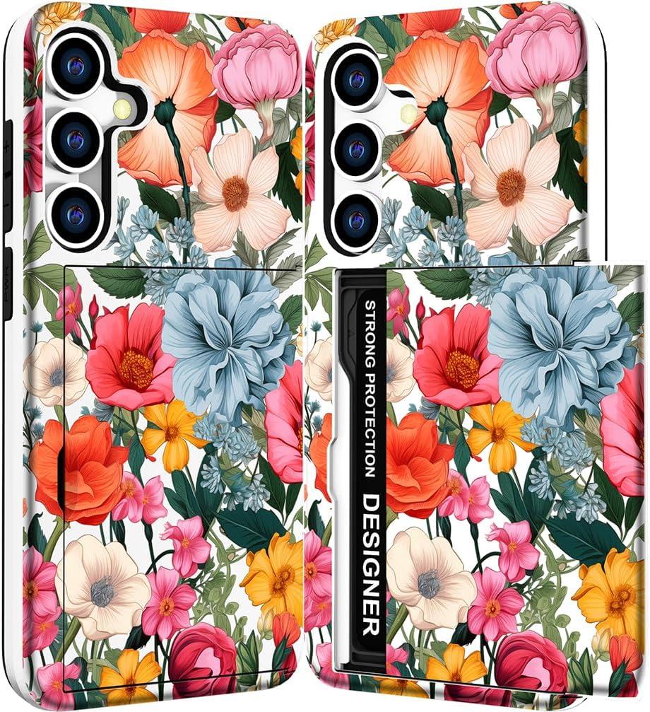 Compatible with Samsung Galaxy S24+ Plus / S25+ Plus Case Wallet Cute for Women with Design,Rugged Credit Card Holder Slot Protective Phone Skin Cases - Pink Blossom Floral Autumn