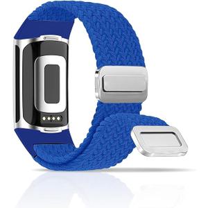 Braided Band Compatible with Fitbit Charge 6 Bands for Women/Charge 5 Bands, Magnetic Clasp Elastic Nylon Fabric Sport Smartwatch Band for Fitbit Charge 6/5 for Women Men